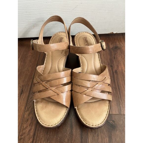 BORN Tan Neutral Leather Comfort Strappy Retro Platform Sandals Shoes Sz 10M - Picture 3 of 12